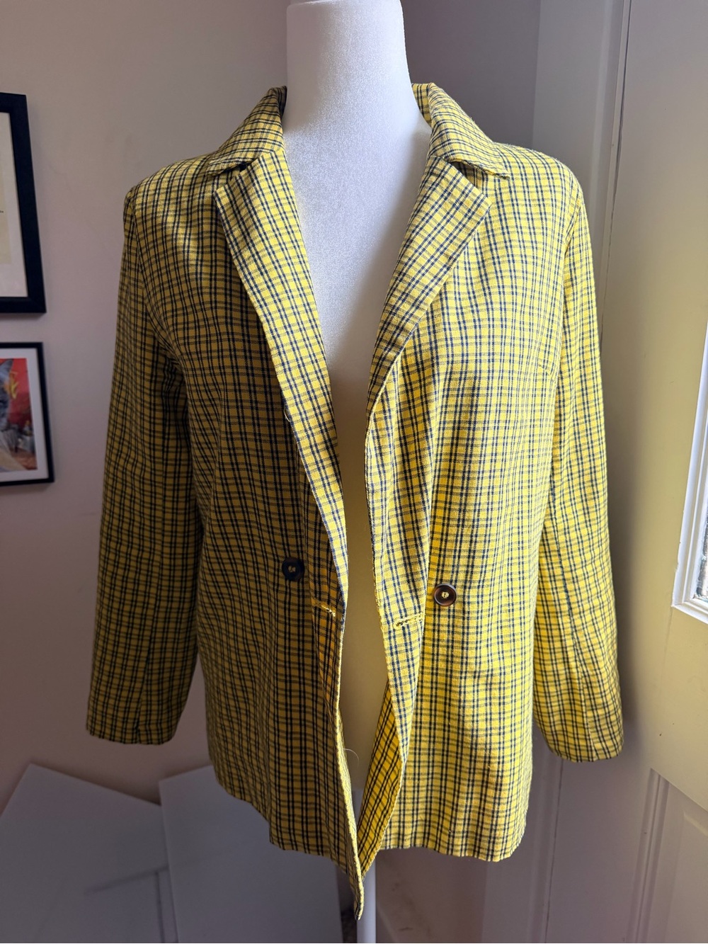 Daisy Street 🌼 Yellow Plaid Single-Breasted Women's Blazer